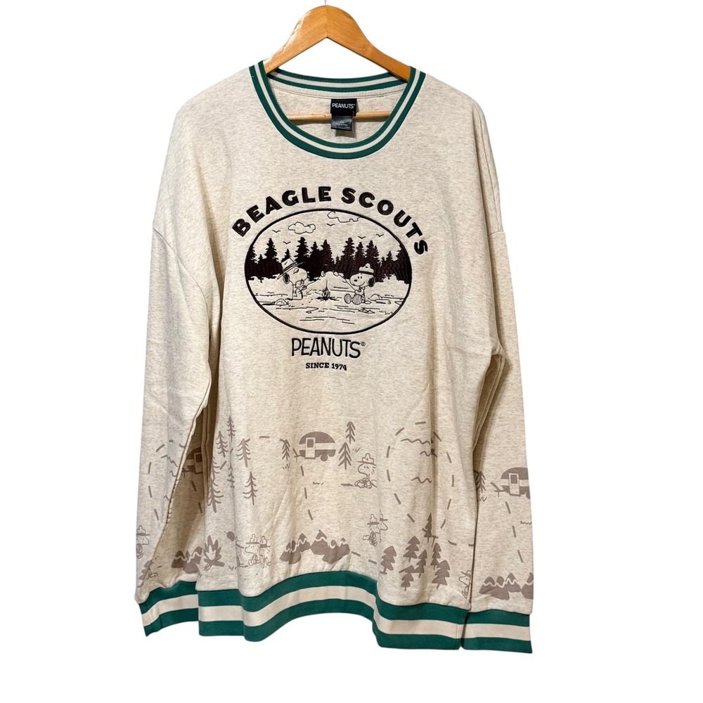 Peanuts BoxLunch Beagle Scouts Snoopy Embroidered Sweatshirt Oatmeal 2X